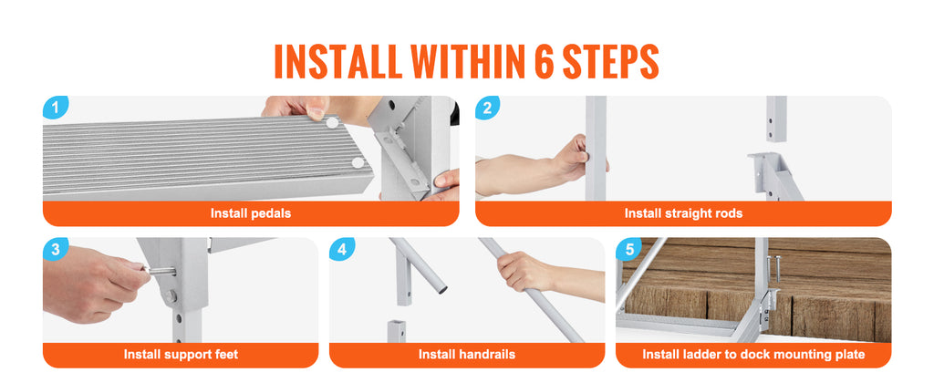 Échelle Ponton Aluminium Double Rampe - 4/6 Marches Antidérapantes, Hauteur Ajustable, 227kg - Piscine Bateau Lac