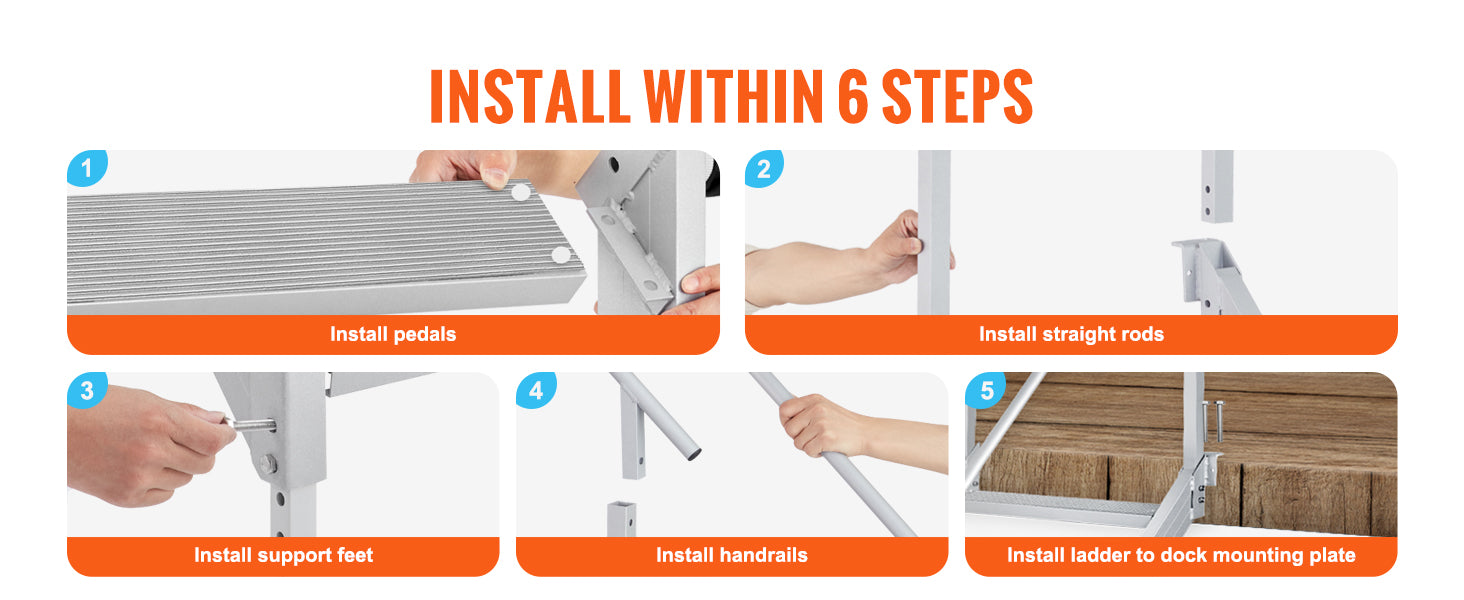 Échelle Ponton Aluminium Double Rampe - 4/6 Marches Antidérapantes, Hauteur Ajustable, 227kg - Piscine Bateau Lac