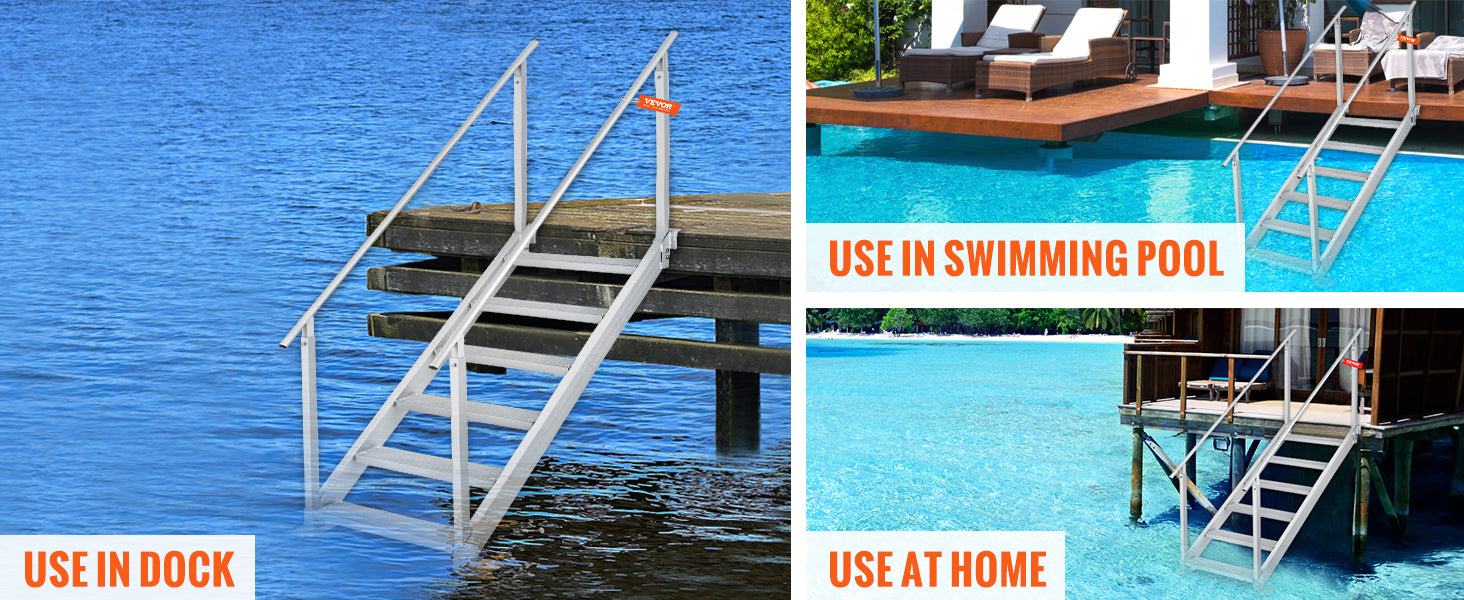 Échelle Ponton Aluminium Double Rampe - 4/6 Marches Antidérapantes, Hauteur Ajustable, 227kg - Piscine Bateau Lac