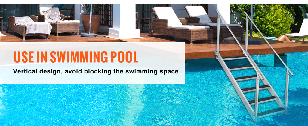 Échelle Ponton Aluminium Double Rampe - 4/6 Marches Antidérapantes, Hauteur Ajustable, 227kg - Piscine Bateau Lac