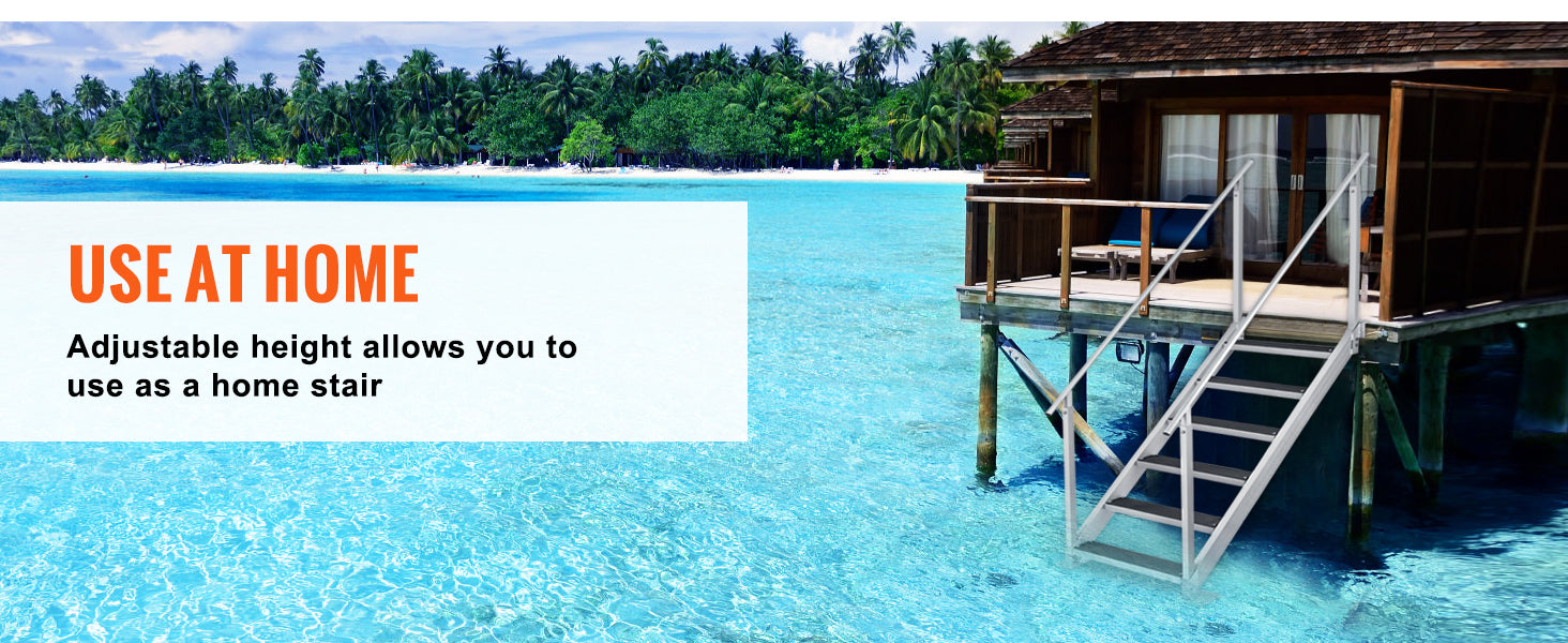 Échelle Ponton Aluminium Double Rampe - 4/6 Marches Antidérapantes, Hauteur Ajustable, 227kg - Piscine Bateau Lac