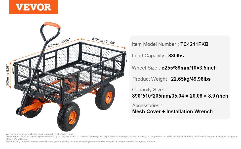 Chariot de Jardin Basculant SucceBuy – 180 kg ou 400 kg, Roues 25 cm, Panneaux Amovibles