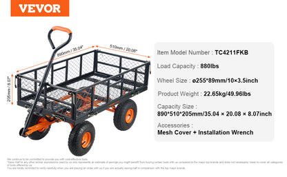 Chariot de Jardin Basculant SucceBuy – 180 kg ou 400 kg, Roues 25 cm, Panneaux Amovibles