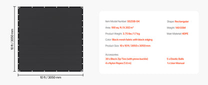 SucceBuy 90% Sun Shade Cloth 10x10/12/20ft Pergola Shade Cover 140 GSM HDPE Canopy Privacy Screen for Outdoor Garden Backyard